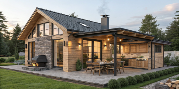 Projeto de casa rústica contemporânea com área gourmet externa une charme e funcionalidade