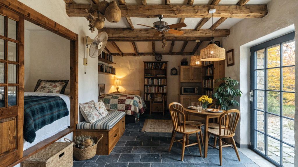 Casa rústica compacta de 70 metros quadrados com 2 quartos une conforto térmico e estilo acolhedor