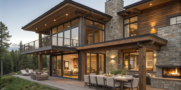 Casa rústica moderna com varanda gourmet e lareira une conforto térmico e convivência familiar