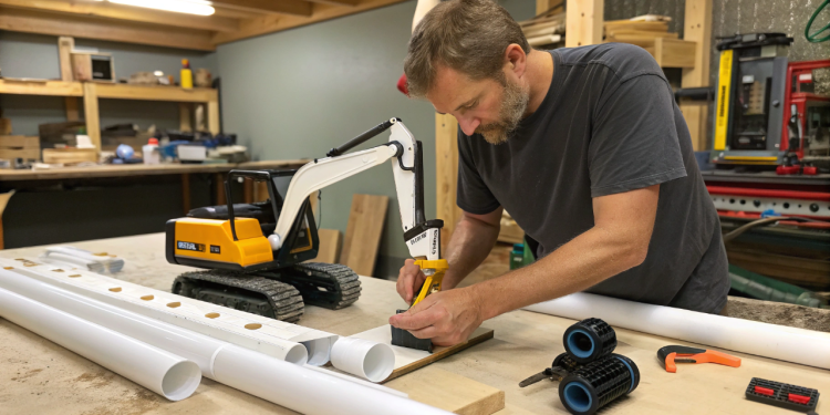 Homem constrói mini escavadeira RC funcional só com PVC e impressiona do início ao fim