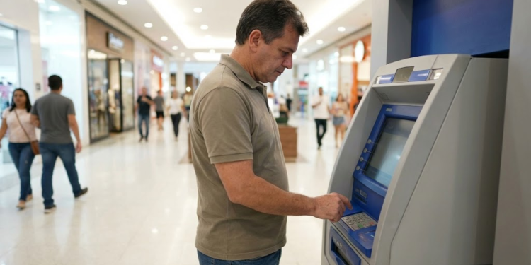 Operação de caixas eletrônicos para saques de dinheiro durante o ano de dois mil e vinte e seis