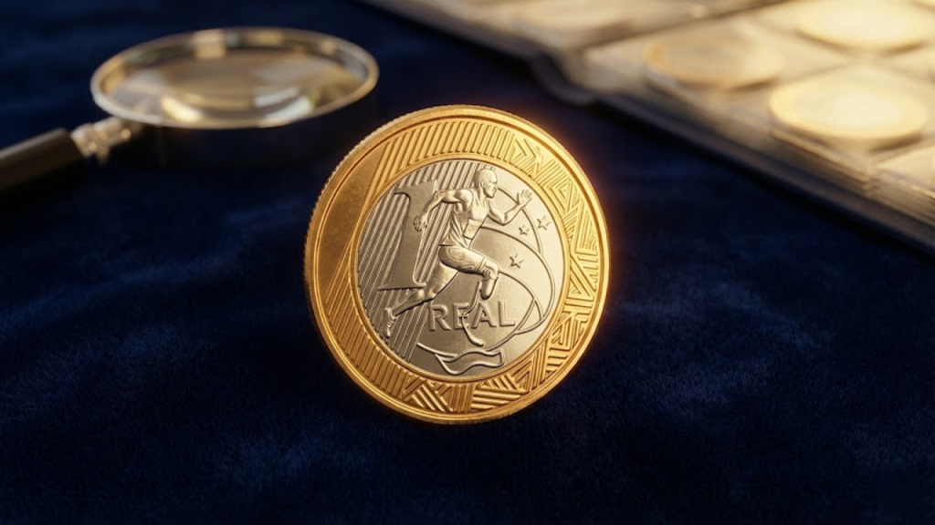 Moeda brasileira de um real com possíveis erros de cunhagem muito valorizados por colecionadores