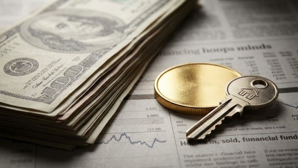 Projeção financeira de metas com moedas empilhadas e planejamento de aportes mensais