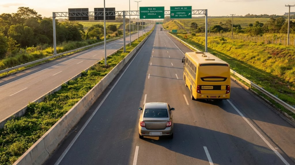 Fluxo de trânsito organizado e seguro em uma estrada brasileira