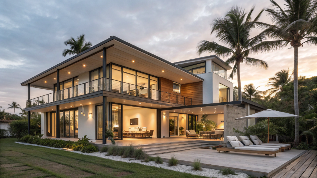 Casa de praia tropical com varanda gourmet une lazer, conforto climático e integração dos ambientes