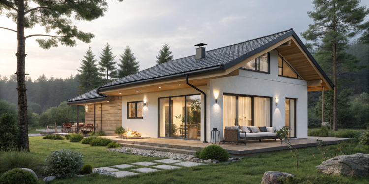 Casa funcional de 80 metros quadrados com fachada de vidro, materiais naturais e conforto para famílias jovens