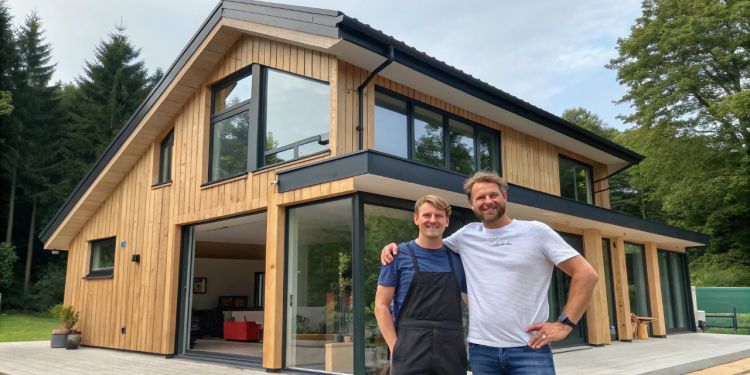 2 amigos construíram uma casa de madeira alemã moderna com conforto térmico e montagem rápida