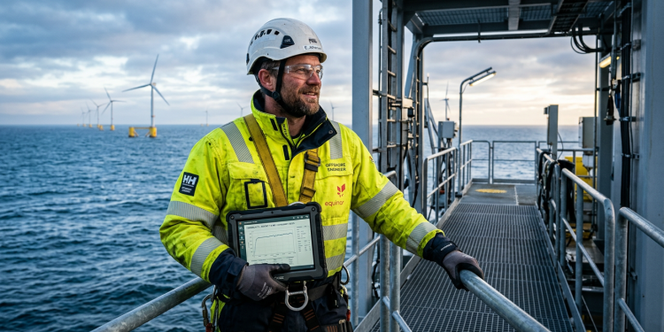 A colossal torre eólica flutuante instalada no meio do mar revolto que fornece energia limpa diretamente para plataformas de petróleo