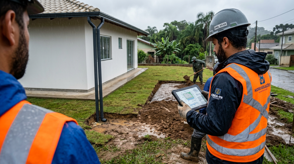 A solução com reservatório de retardo que evita acúmulo de água em casas de 90m²