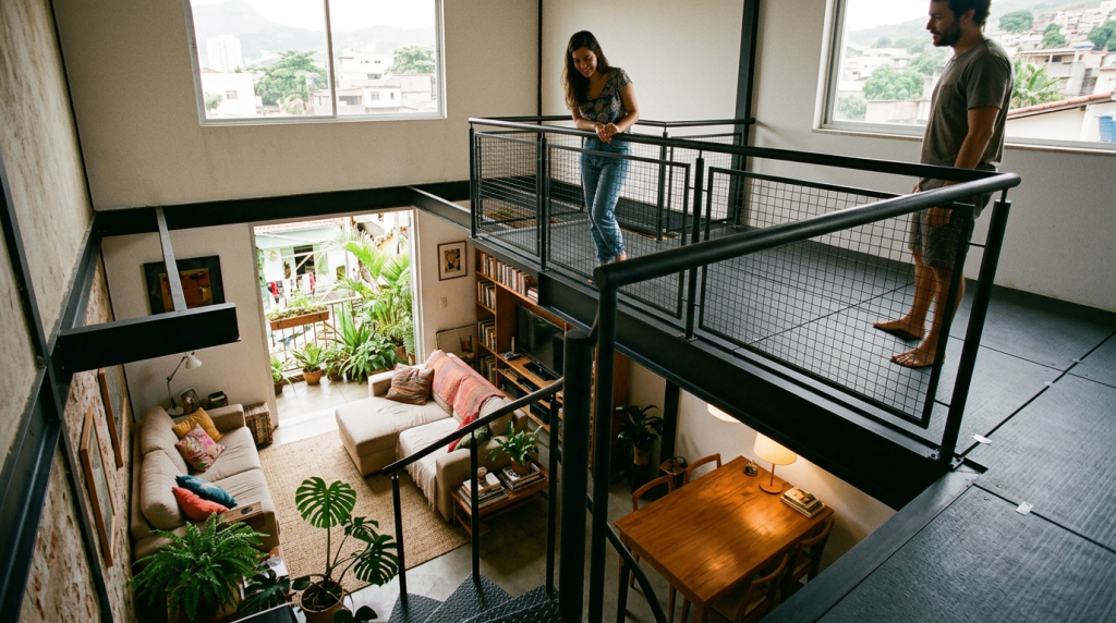 A solução usada em casas de 60 metros quadrados para ganhar espaço sem aumentar o peso da estrutura