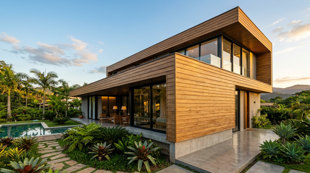 Casa de 110 metros quadrados ganha fachada durável com siding cimentício que imita madeira