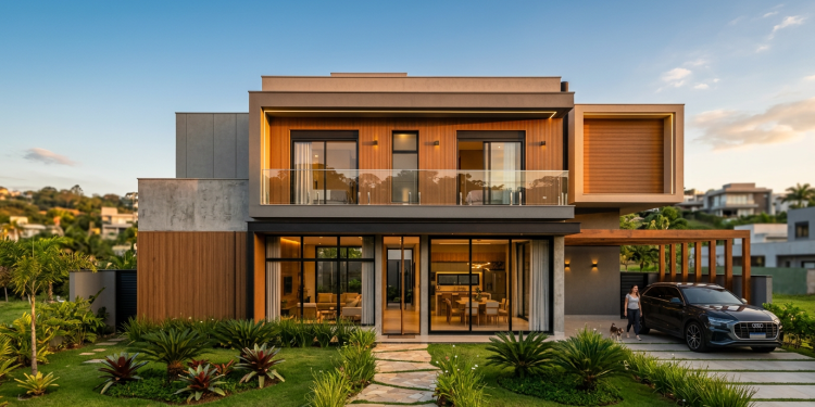 Fachadas de casas modernas que parecem madeira mas exigem pouca manutenção