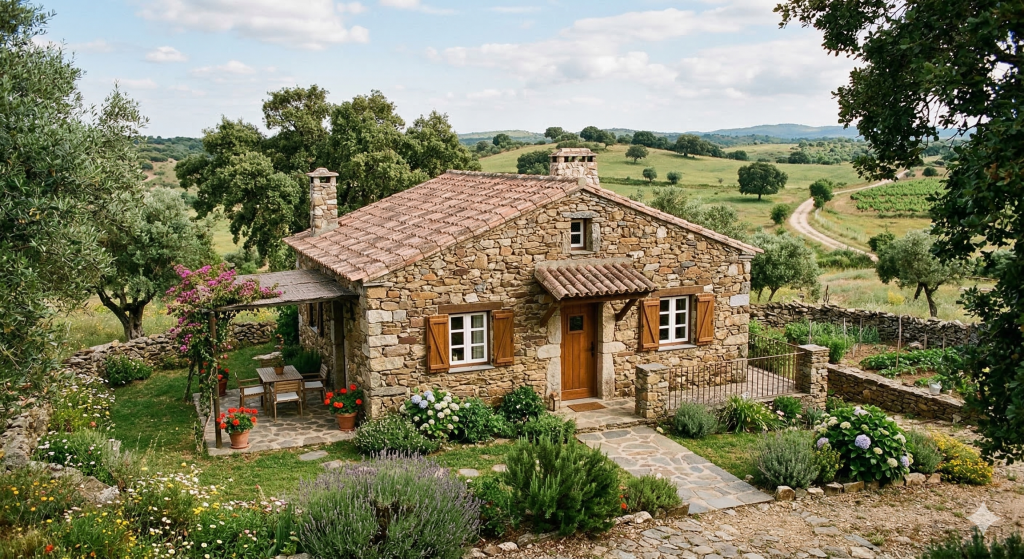 Casa de campo com revestimento em pedra de 88 metros