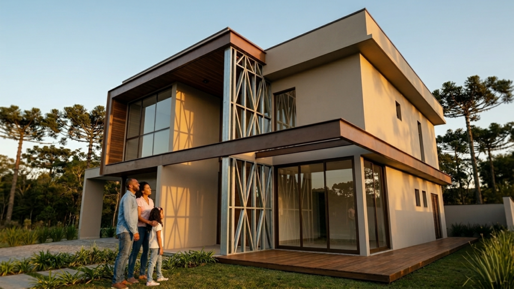 Este projeto de 52 metros quadrados usa estrutura metálica "Steel Frame" e placas cimentícias para entregar uma obra limpa, sem desperdício e com acabamento de alto padrão