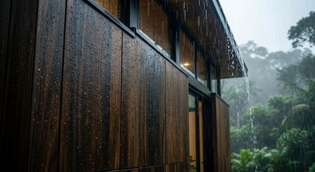 Construída com "madeira engenheirada", esta residência compacta de 58 metros quadrados é montada como um móvel e suporta décadas de intempéries