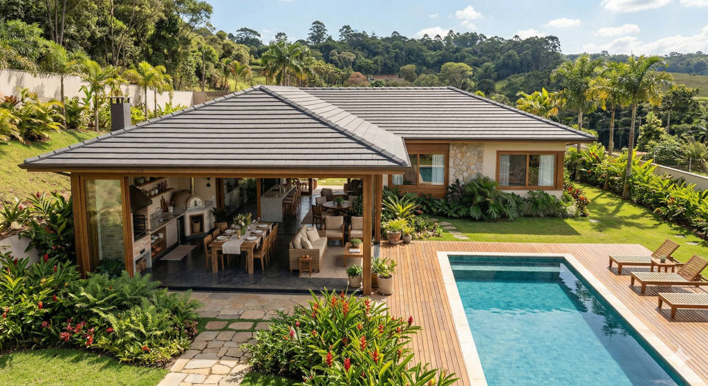 Casa térrea com varanda gourmet integrada de 90 metros quadrados