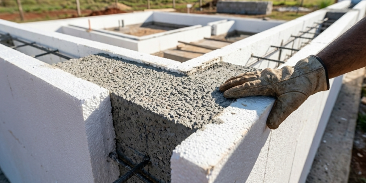 A residência de 60 m² em fôrmas isolantes que mantém a temperatura interna constante, unindo a solidez do concreto ao máximo conforto térmico.