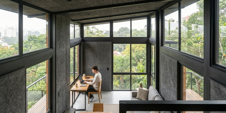 O projeto de 45 metros quadrados que utiliza painéis de palha prensada: técnica garante resistência ao fogo e conforto térmico de "mansão europeia