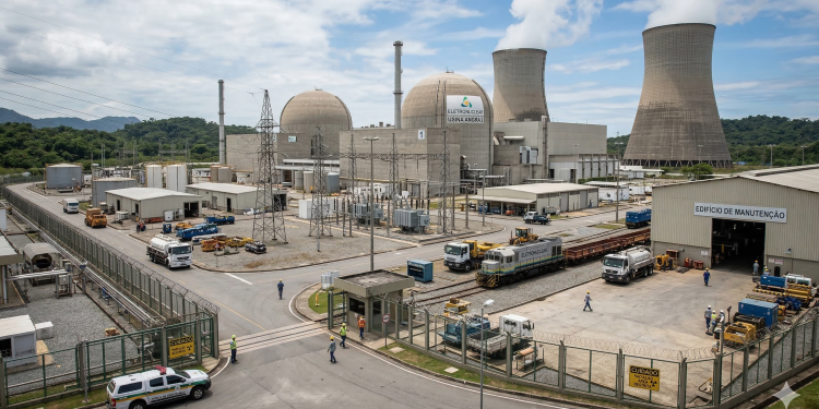 Fissão de átomos de urânio em reatores blindados para produção de energia térmica