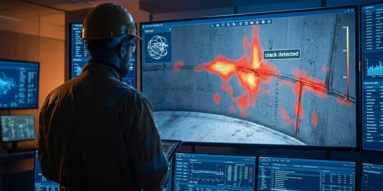 O drone industrial à prova de explosão feito sob medida para voar dentro de tanques de petróleo escuros e mapear rachaduras