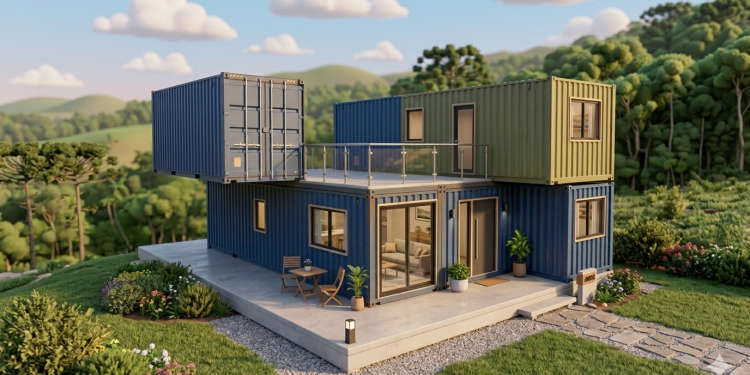 Casa modular com estrutura de containers de 60 metros quadrados une rapidez de obra, estilo industrial e baixo custo