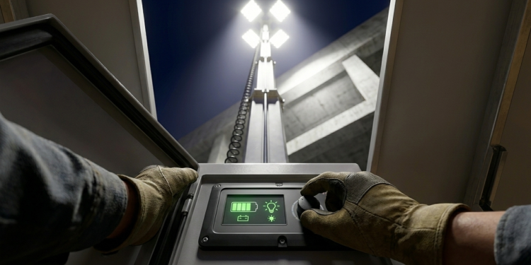 A torre de iluminação telescópica movida a energia solar que substitui os antigos geradores ruidosos para clarear grandes construções noturnas