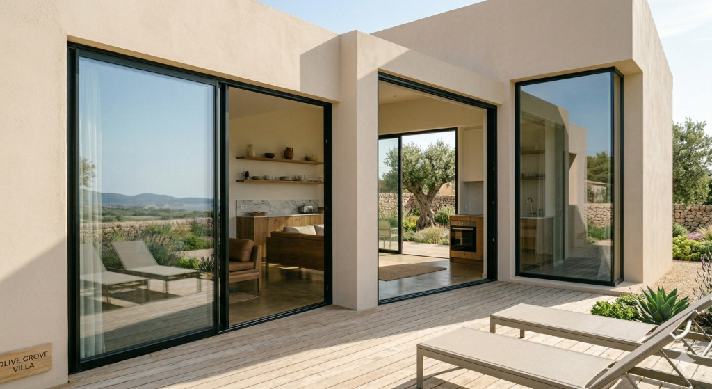 Casa minimalista com esquadrias de alumínio de 64 metros quadrados conecta o interior ao jardim com vãos totais de luz