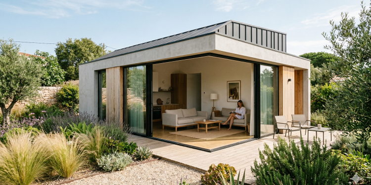Casa minimalista com esquadrias de alumínio de 64 metros quadrados conecta o interior ao jardim com vãos totais de luz