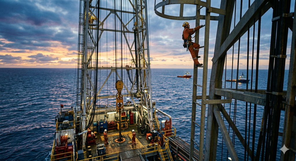 Profissão de escalador em torres de perfuração offshore