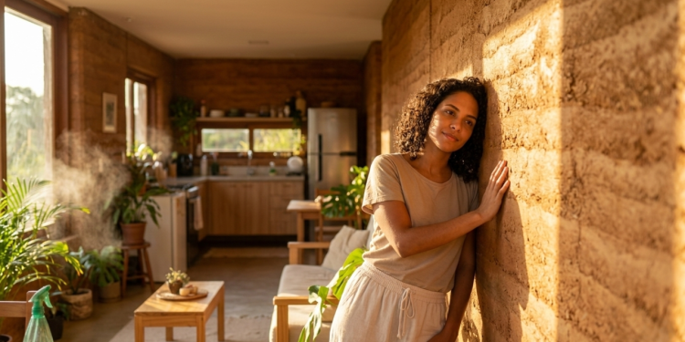 Casa de 52 metros quadrados com paredes respirantes que regulam umidade e temperatura naturalmente.