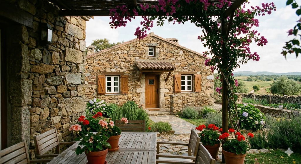 Casa de campo com revestimento em pedra de 88 metros