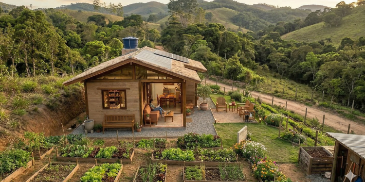 Projeto de casa de 68m² com solo-cimento