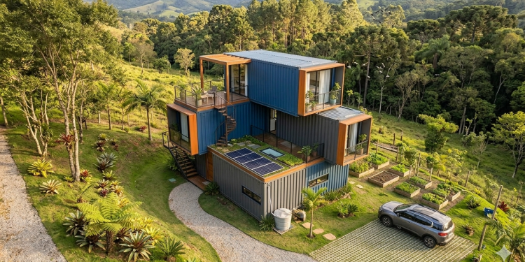 Casa modular com estrutura de containers de 60 metros quadrados une rapidez de obra, estilo industrial e baixo custo