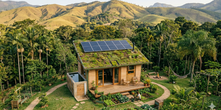 Casa sustentável com cisterna embutida de 55 metros quadrados