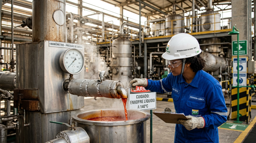 O sistema industrial que reduz emissões tóxicas ao transformar gases em enxofre sólido