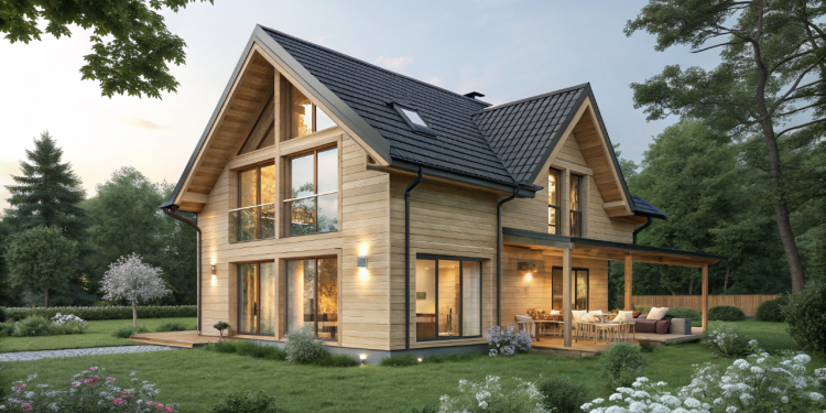 Casa de madeira alemã sustentáveis com design europeu e isolamento térmico eficiente