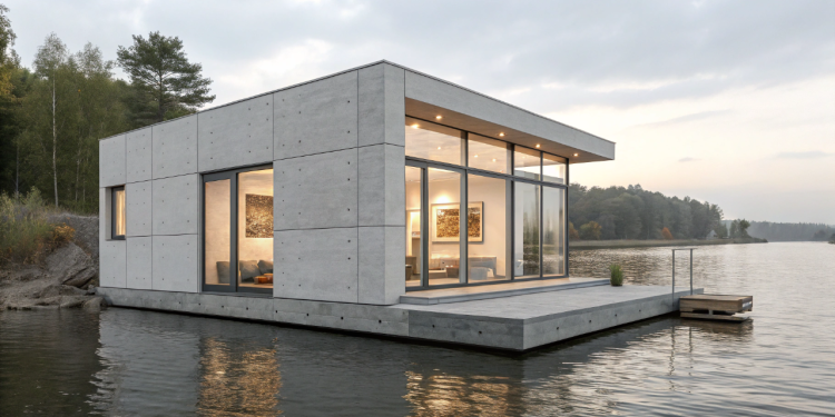 Este projeto de 58 metros quadrados usa "concreto aerado" que flutua na água, mas isola o calor 3 vezes mais que o tijolo comum