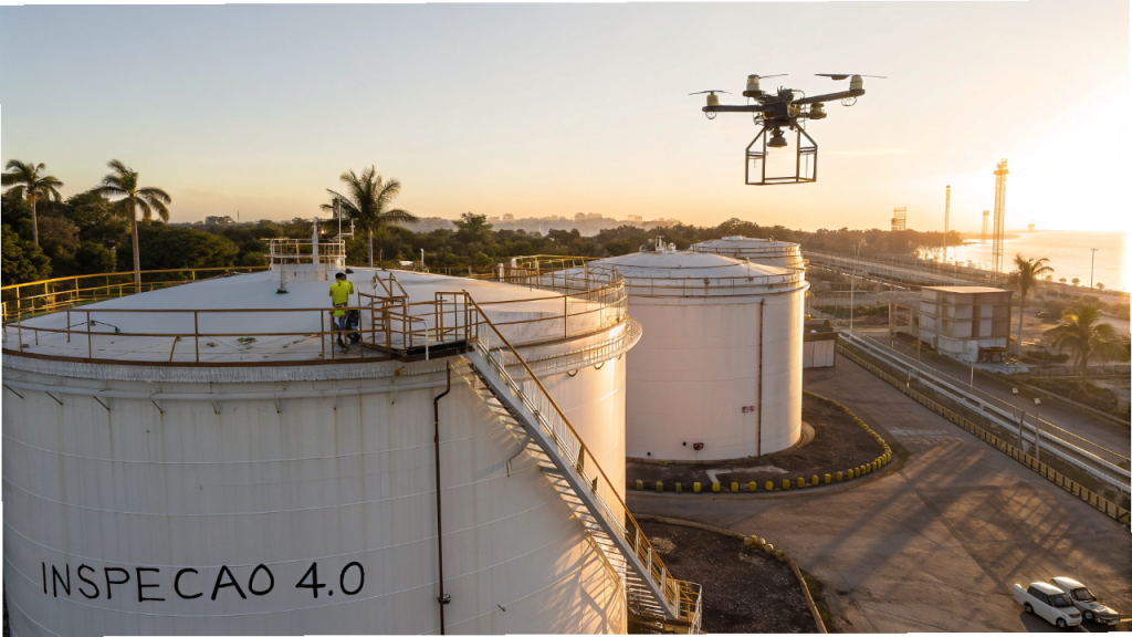 Inspeção de tanques com drones e robôs magnéticos reduz riscos em polos industriais