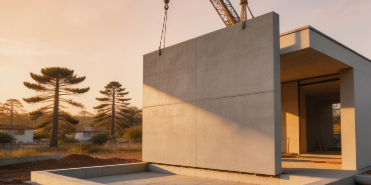 O projeto de 57 metros quadrados montado com “paredes pré-moldadas” reduz etapas de obra e melhora a precisão estrutural