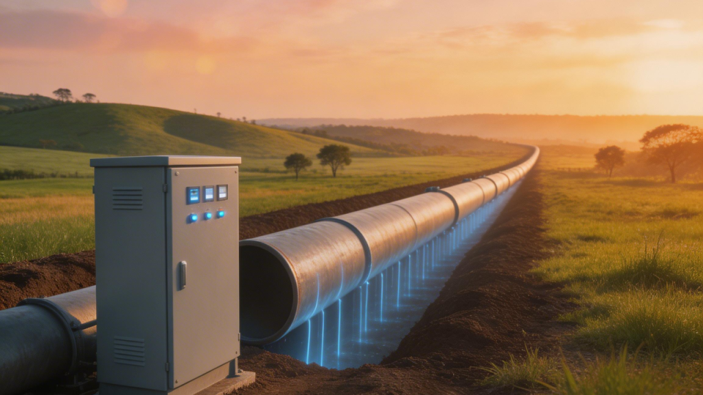 Oleoduto subterrâneo que usa corrente elétrica para impedir que o aço seja corroído pelo solo