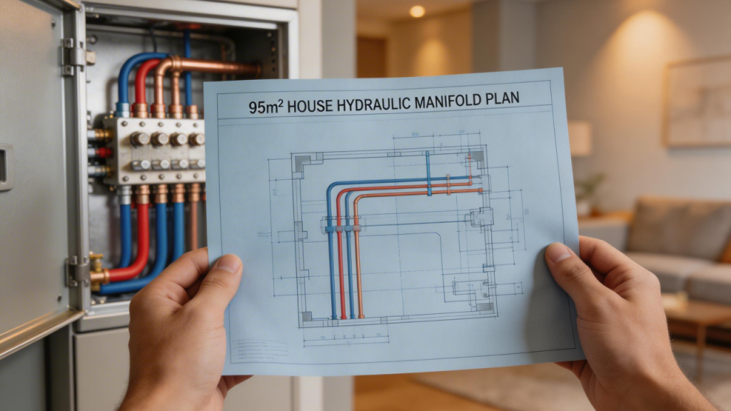 Projeto residencial de 95 metros quadrados com hidráulica centralizada em manifold que facilita manutenção