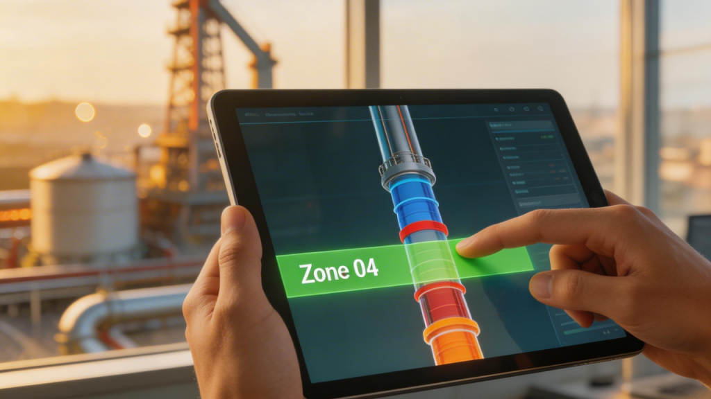 Poço de petróleo com sensores de fibra óptica que transformam quilômetros de cabo em milhares de sensores subterrâneos