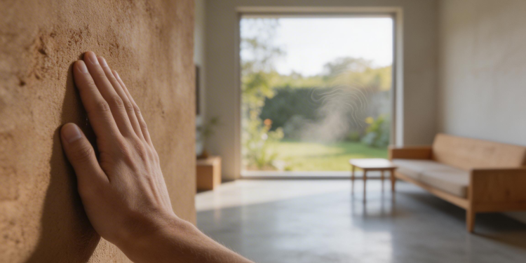 Casa de 58 metros quadrados com paredes de terra compactada que mantêm temperatura interna estável