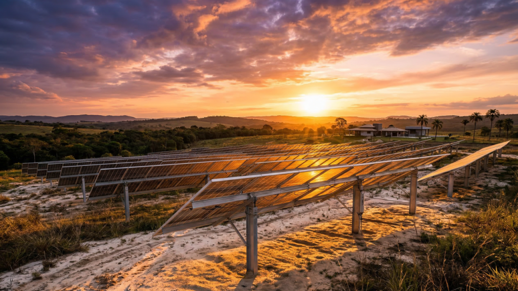 O painel solar de duas faces que aproveita até o "brilho do chão" para gerar energia extra enquanto o sol se põe