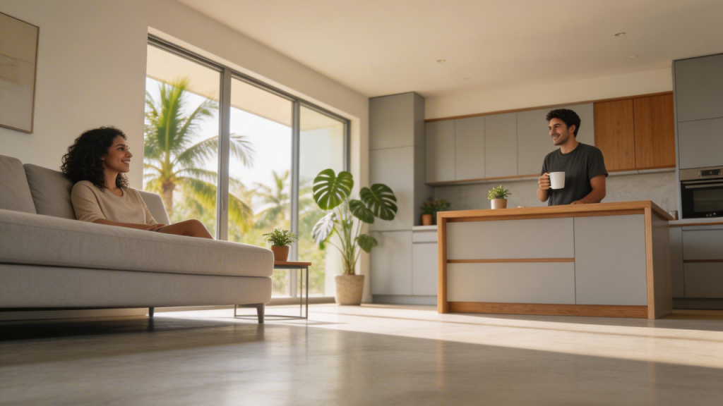 Casa compacta de 70 metros quadrados com fundação térmica que reduz o frio vindo do solo