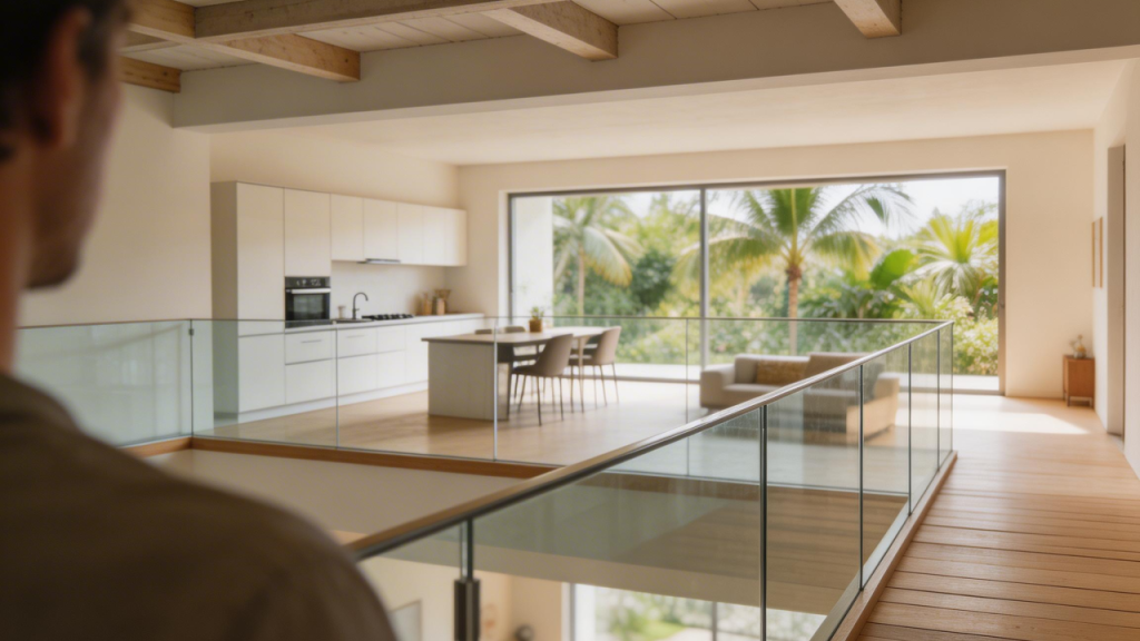 Modelo de 60 metros quadrados com vigas estruturais leves que permitem criar um mezanino funcional