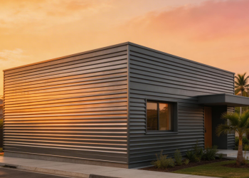 Casa compacta de 75 metros quadrados com fachada ventilada de aço que reduz manutenção