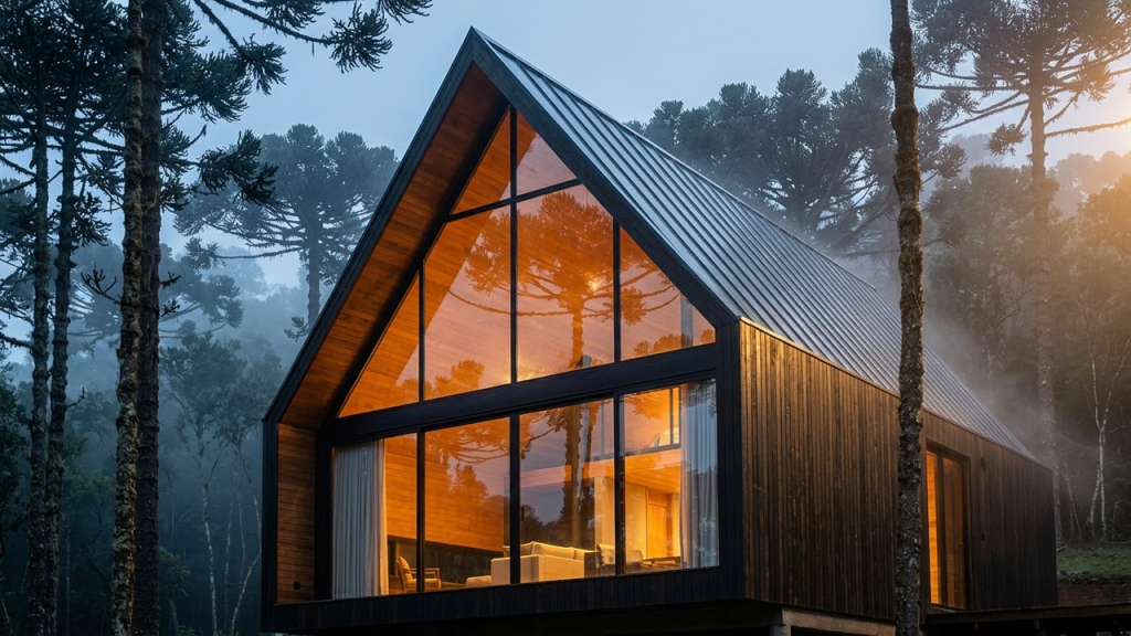 Chalé alpino moderno em meio às Araucárias da Serra da Mantiqueira.