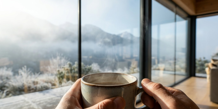 Visão subjetiva observando a neblina através do vidro.