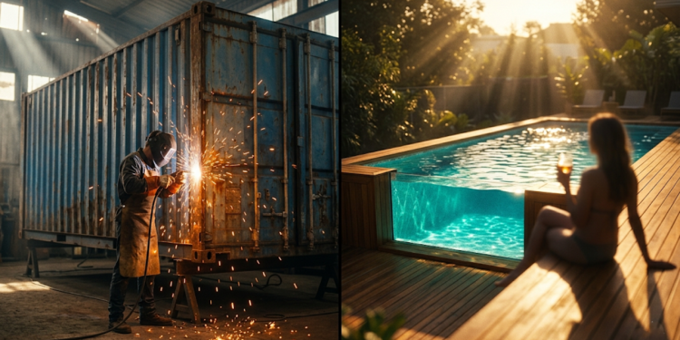O verdadeiro planeamento exigido para transformar um container marítimo abandonado numa piscina de superfície com acabamento de luxo